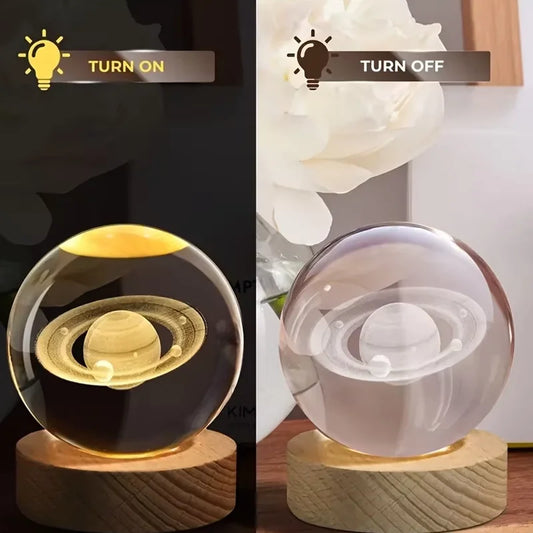 Luminous Crystal Ball LED Night Light Saturn Solar System 3D Moon Table Lamp USB Bedroom Atmosphere Lamp for Birthday Kid Gift