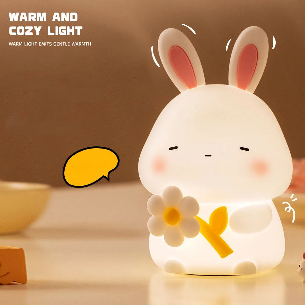 Cute Rabbit Silicone LED Night Light For Kids Children USB Rechargeable Cartoon Animal Bedroom Touch Night Lamp Dropshipping