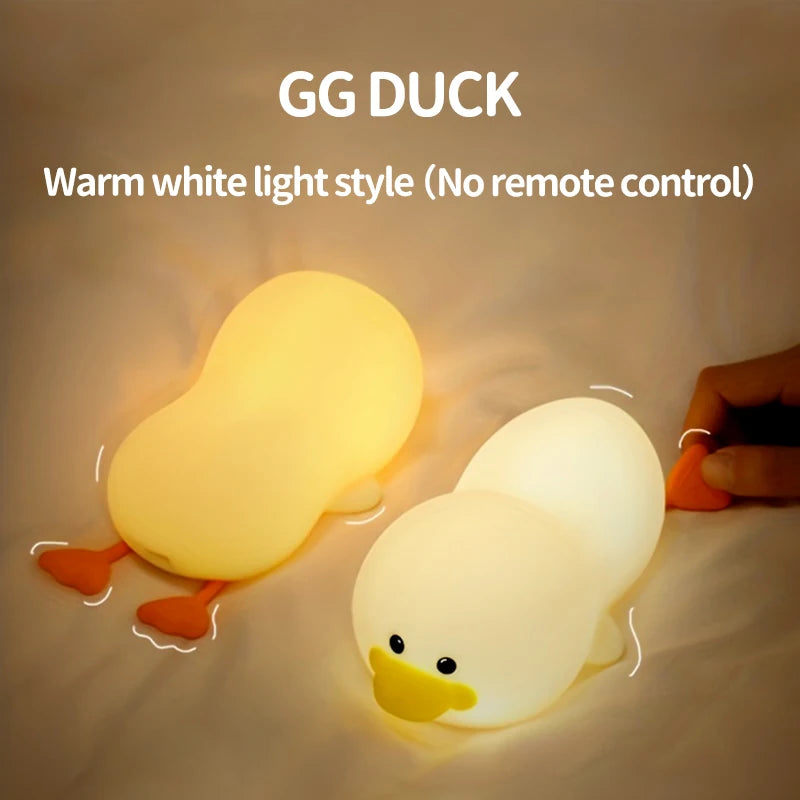 1pc Doudou Duck night light  Children's gift soft light eye care USB charging timing automatic clap silicone lamp