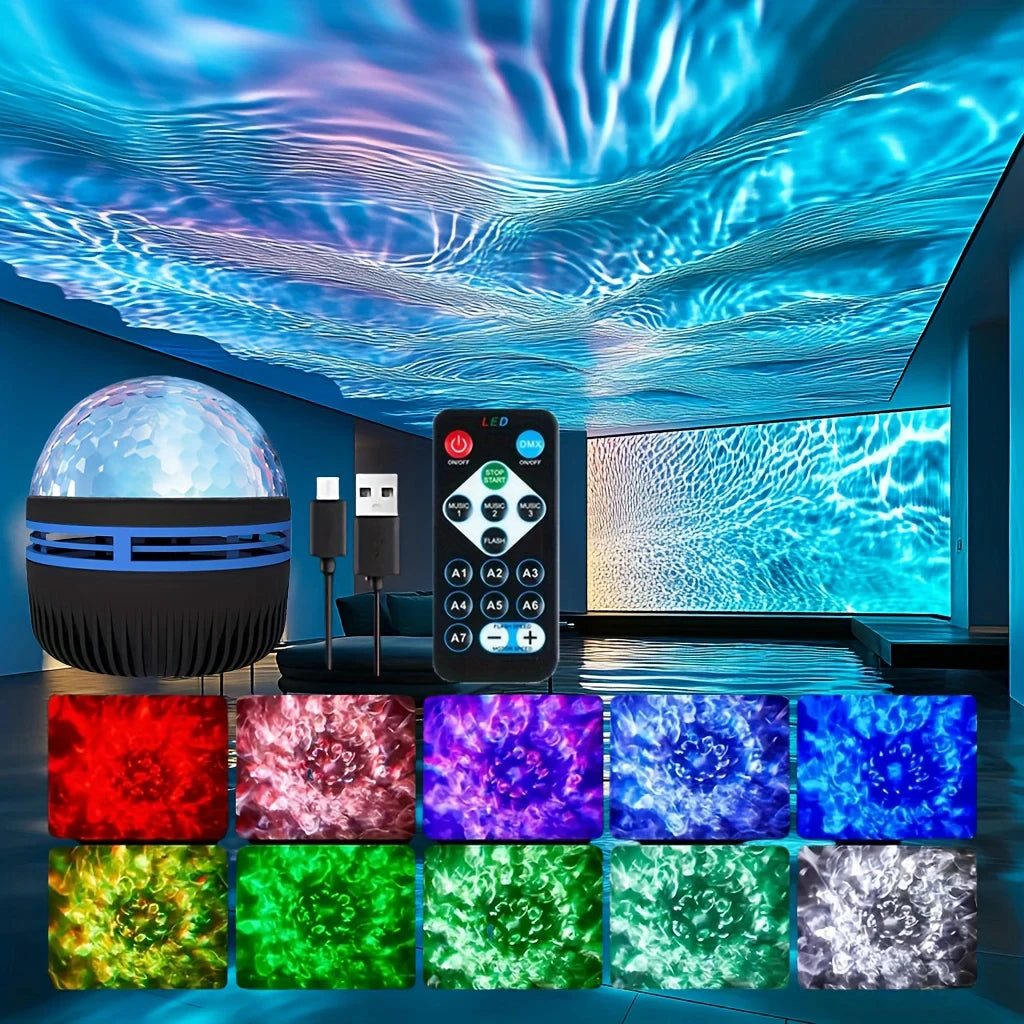Water Ripples Lights Night Light LED Porjection Lamp USB Plug-in Use Remote Control Projection LED Night Lamp Home Bedroom Decor